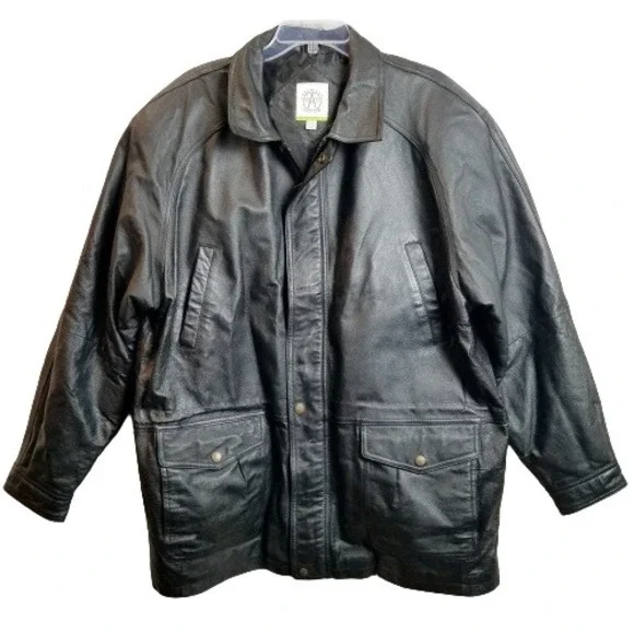 Vintage American Weekend Mens Black Leather Casual Jacket Size 46 Classic Grunge
